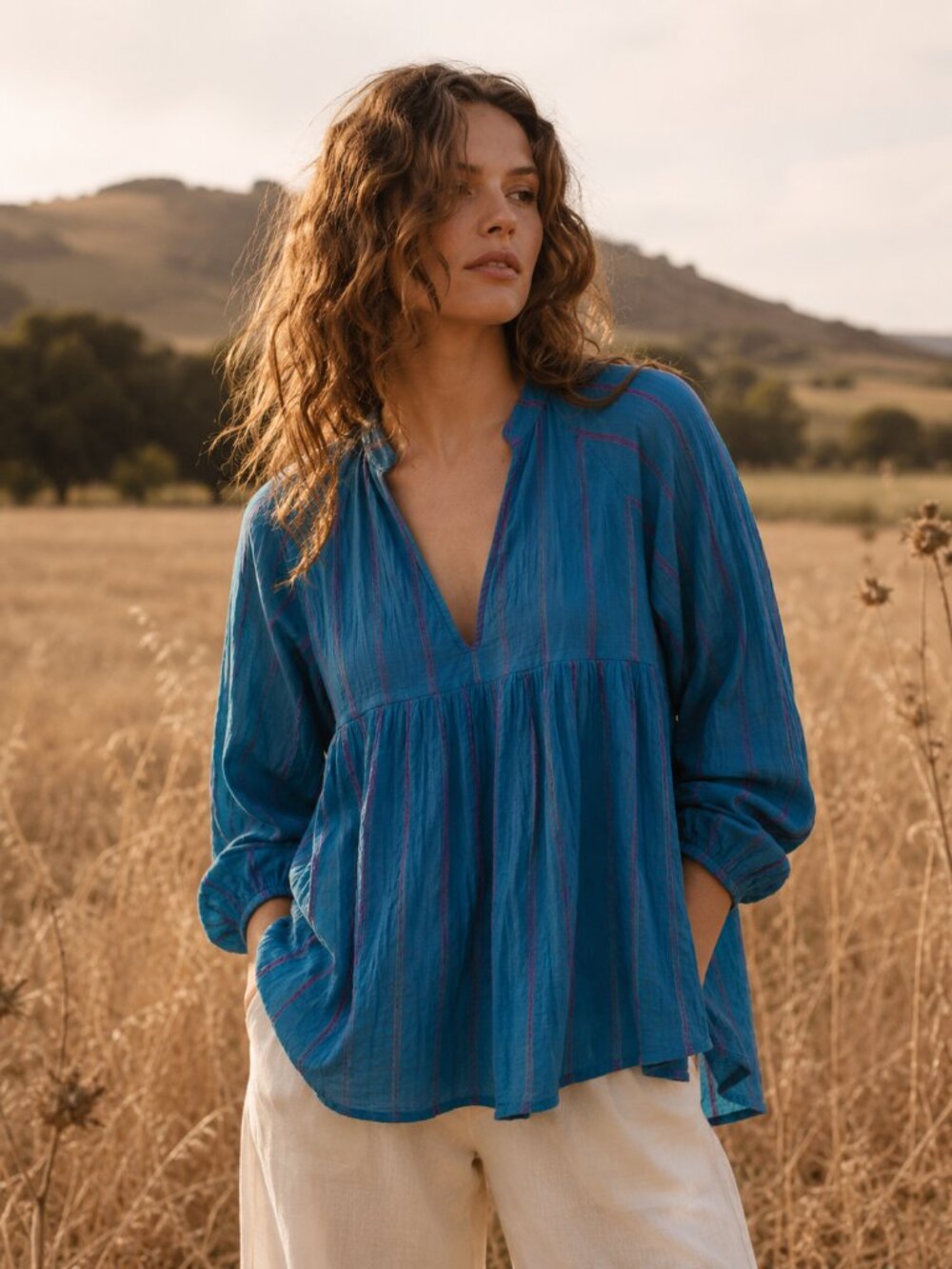 PIETSIE Turquoise Stripe Blouse